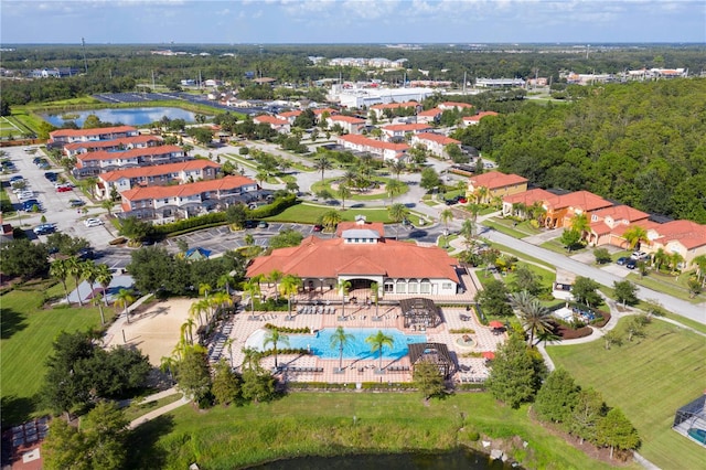 aerial view featuring a water view