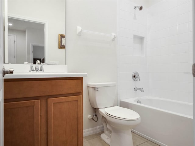 full bathroom with tile patterned flooring, vanity, toilet, and tiled shower / bath combo