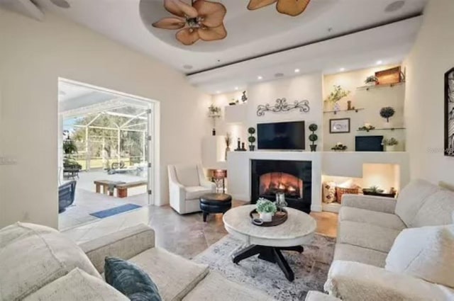 living room with ceiling fan