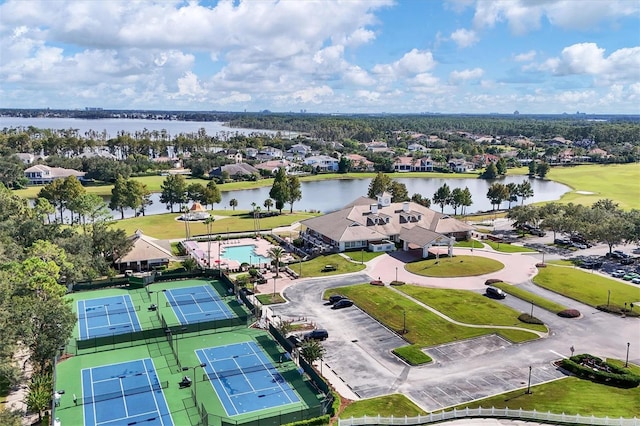 aerial view with a water view