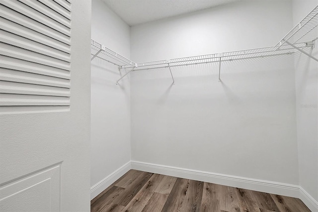 walk in closet with dark wood-type flooring