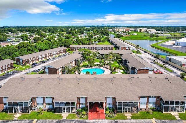 aerial view featuring a water view