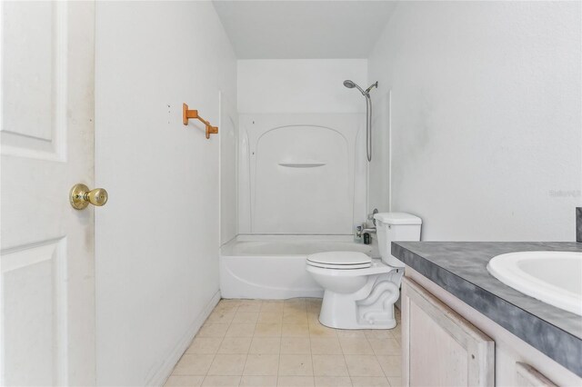 full bathroom with tile patterned flooring, vanity, shower / tub combination, and toilet