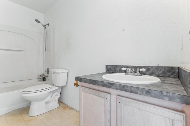 full bathroom featuring tile patterned flooring, shower / bathing tub combination, toilet, and vanity