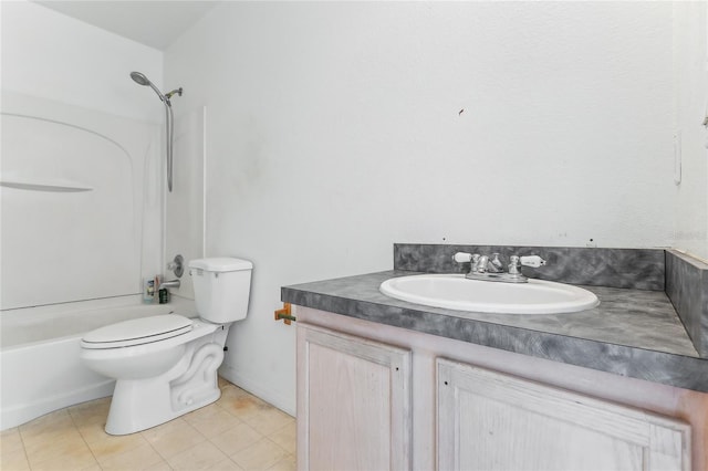 full bathroom featuring shower / bath combination, tile patterned flooring, toilet, and vanity