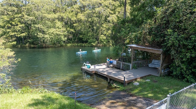 dock area with a water view