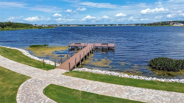 dock area with a water view