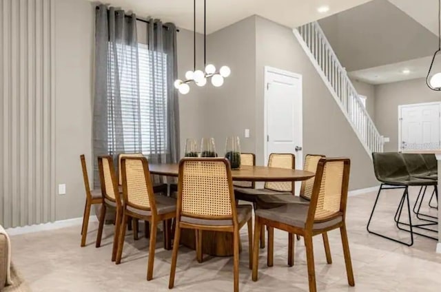 4424 Kaipo Rd, Davenport, FL 33897 - dining space with an inviting chandelier, stairway, and baseboards