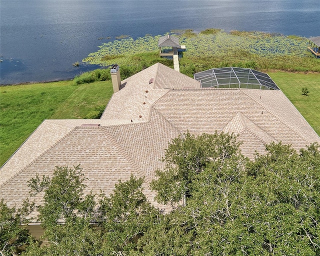 bird's eye view featuring a water view