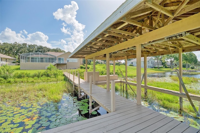 view of dock with a water view