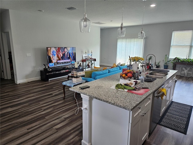 kitchen with dark hardwood / wood-style flooring, sink, and a healthy amount of sunlight