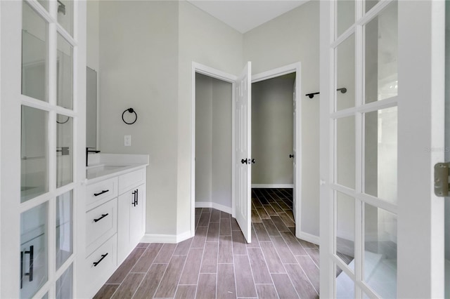 bathroom featuring wood-type flooring and vanity