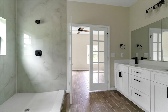 bathroom featuring hardwood / wood-style floors and vanity