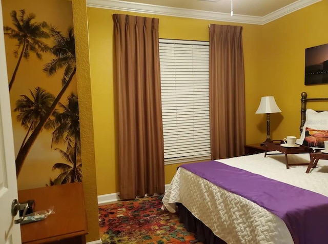 bedroom with crown molding