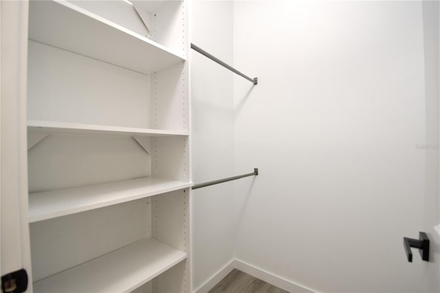 walk in closet with hardwood / wood-style floors