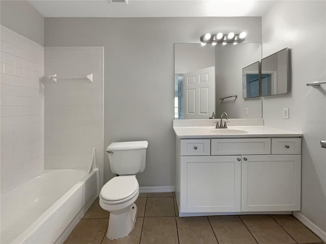 full bathroom with tile patterned floors, vanity, shower / bathtub combination, and toilet