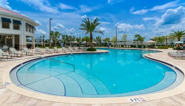 view of swimming pool featuring a patio