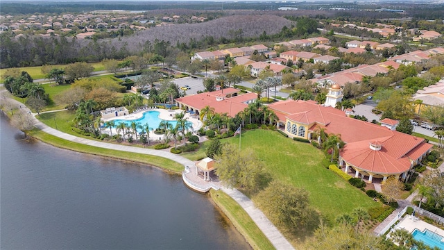 aerial view with a water view