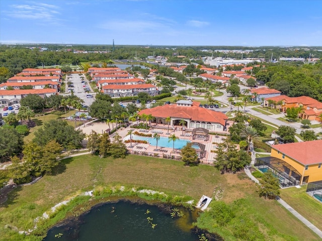 aerial view with a water view