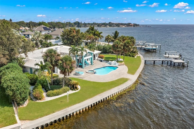 bird's eye view featuring a water view