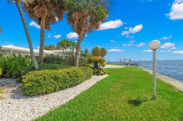 view of yard with a water view