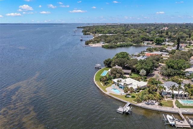 bird's eye view featuring a water view