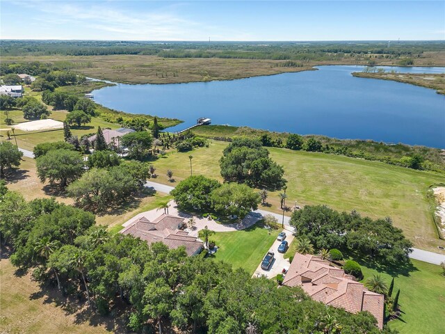 aerial view with a water view