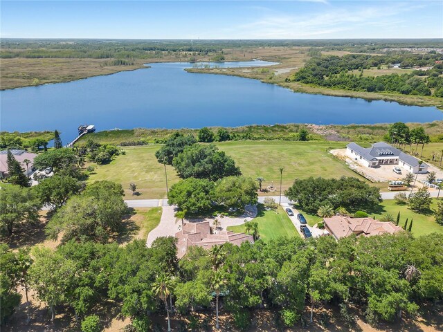 aerial view featuring a water view