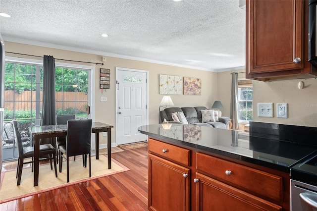 kitchen featuring a textured ceiling, a healthy amount of sunlight, and light wood-type flooring