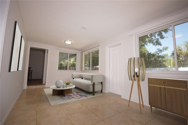 living room with light tile patterned floors