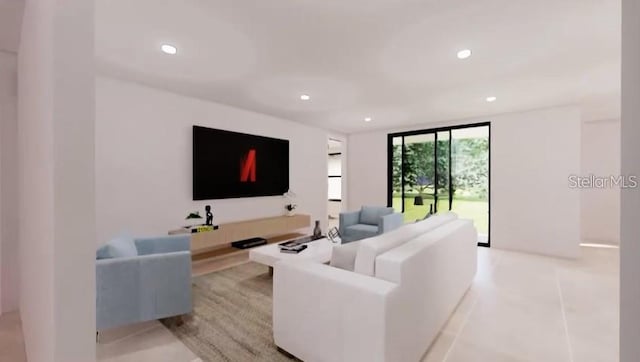 living room with expansive windows