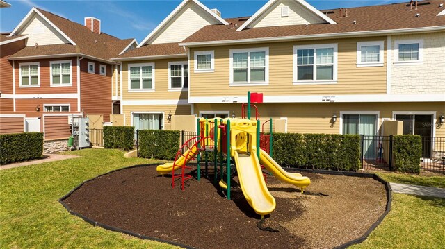 view of play area featuring a yard