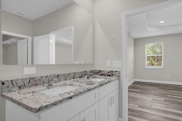 bathroom featuring visible vents, a sink, baseboards, and double vanity