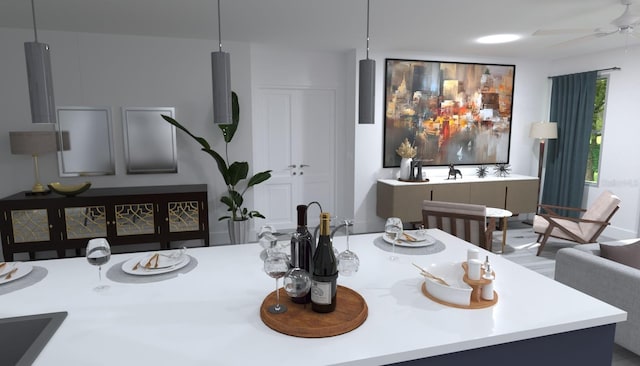 dining space featuring ceiling fan