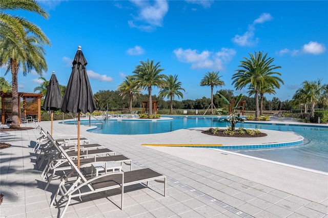 view of pool featuring a patio area