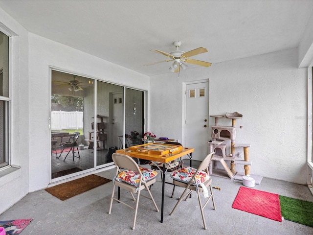 dining space featuring ceiling fan