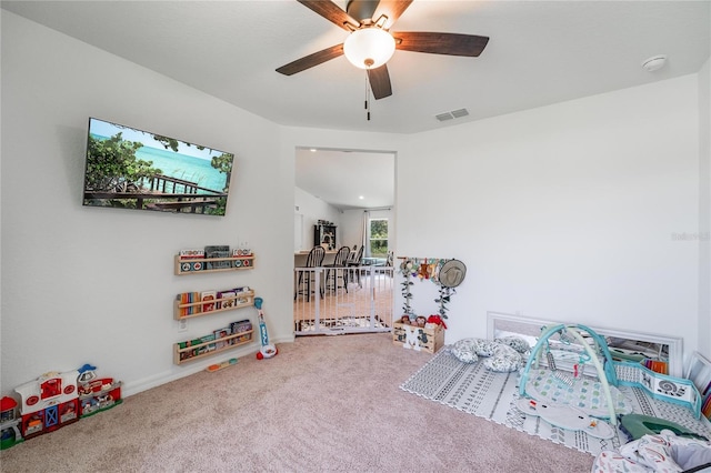 bedroom with carpet and ceiling fan