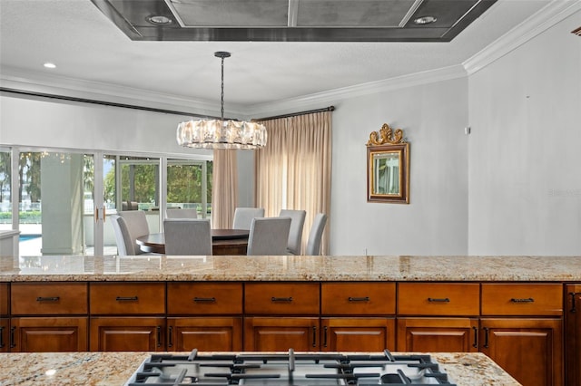 dining area featuring an inviting chandelier and ornamental molding