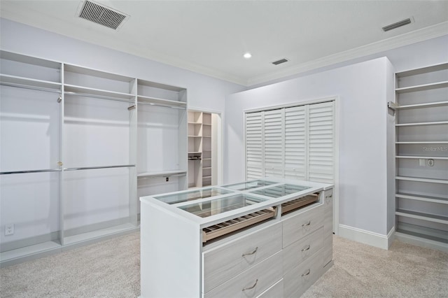 spacious closet with light colored carpet