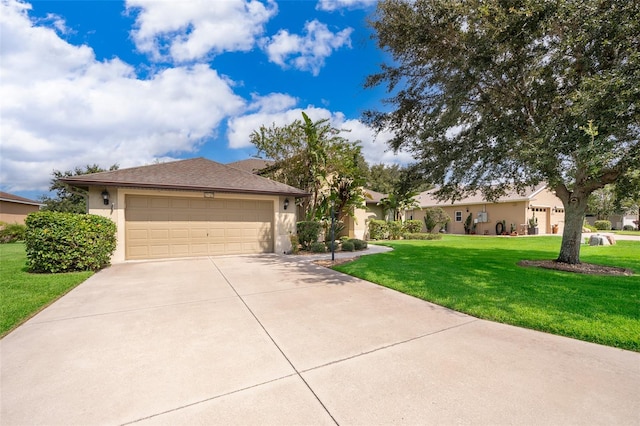 view of front facade featuring a front lawn and a garage