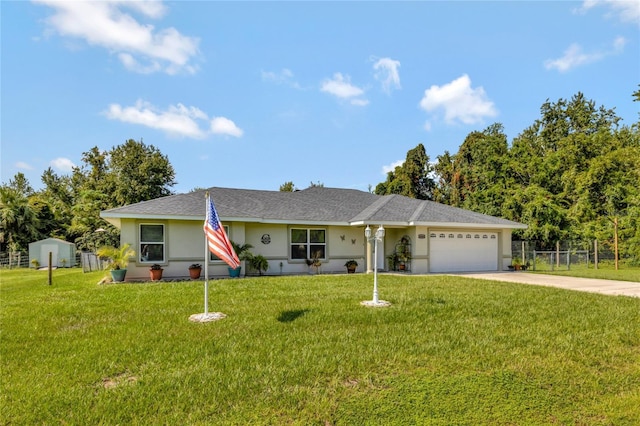 10604 SE 146th Ln, Summerfield, FL 34491 - single story home with a front lawn, fence, stucco siding, a garage, and driveway