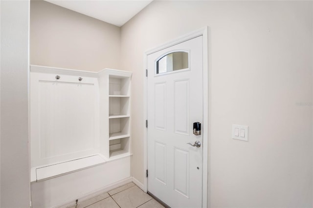 mudroom with light tile patterned floors