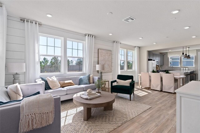 living room with light hardwood / wood-style floors