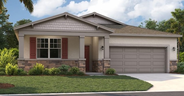 craftsman-style house featuring a garage and a front lawn