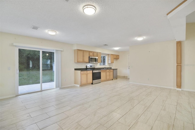 kitchen featuring sink, stainless steel appliances, and a textured ceiling