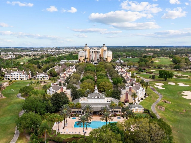 drone / aerial view featuring golf course view