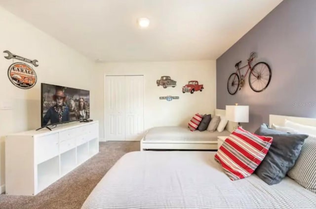 carpeted bedroom with a closet