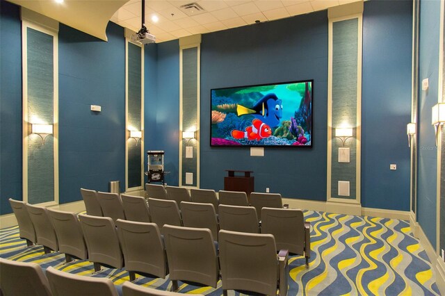 home theater room with carpet floors