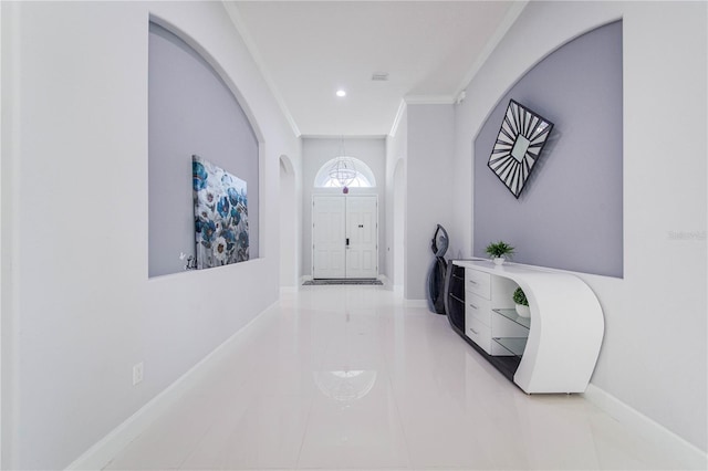 interior space featuring crown molding