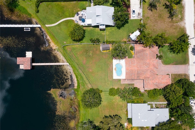 aerial view featuring a water view